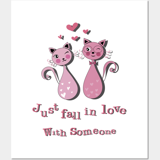 A Cat couple is falling in love Wall Art by PunnyPoyoShop